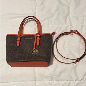 Michael Kors Dark Brown and Vibrant Orange Tote